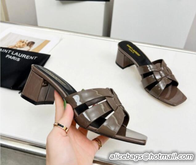 Popular Style Saint Laurent Medium Heel Slide Sandals in Patent Leather 5.5cm Grey 0324086