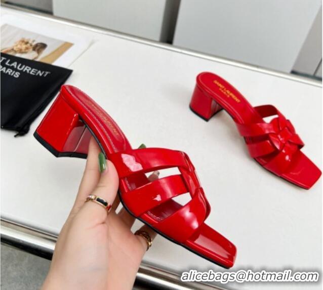 Luxury Cheap Saint Laurent Medium Heel Slide Sandals in Patent Leather 5.5cm Red 324087