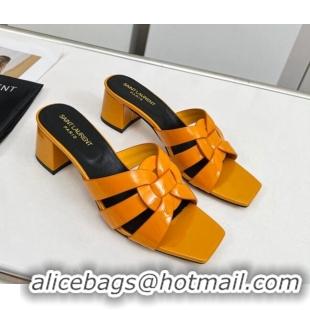 Top Design Saint Laurent Medium Heel Slide Sandals in Patent Leather 5.5cm Orange 0324089