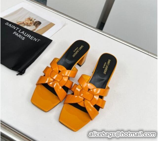 Top Design Saint Laurent Medium Heel Slide Sandals in Patent Leather 5.5cm Orange 0324089