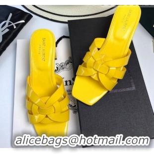 Shop Duplicate Saint Laurent Medium Heel Slide Sandals in Patent Leather 5.5cm Yellow 0324091