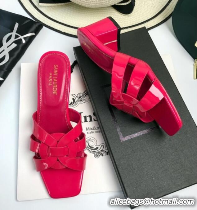 Best Price Saint Laurent Medium Heel Slide Sandals in Patent Leather 5.5cm Dark Pink 0324092