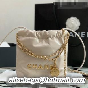 Promotional Chanel 22 Shiny Calfskin Mini Shopping Bag with Pearls AS3980 Beige 2023