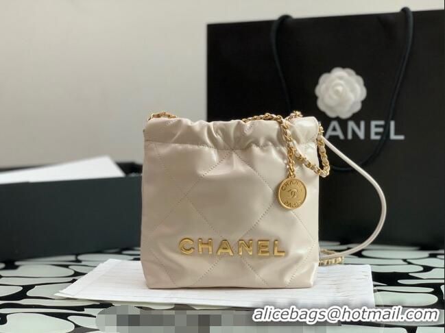 Promotional Chanel 22 Shiny Calfskin Mini Shopping Bag with Pearls AS3980 Beige 2023