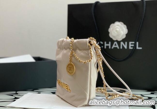 Promotional Chanel 22 Shiny Calfskin Mini Shopping Bag with Pearls AS3980 Beige 2023