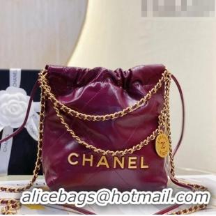 Top Quality Chanel 22 Shiny Calfskin Mini Shopping Bag with Pearls AS3980 Purple 2023