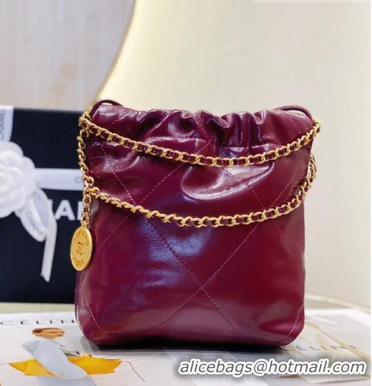 Top Quality Chanel 22 Shiny Calfskin Mini Shopping Bag with Pearls AS3980 Purple 2023