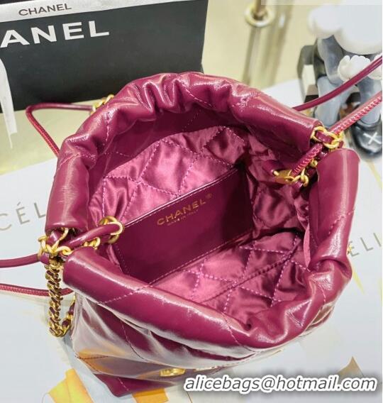 Top Quality Chanel 22 Shiny Calfskin Mini Shopping Bag with Pearls AS3980 Purple 2023