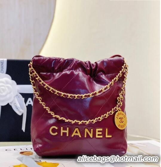 Top Quality Chanel 22 Shiny Calfskin Mini Shopping Bag with Pearls AS3980 Purple 2023