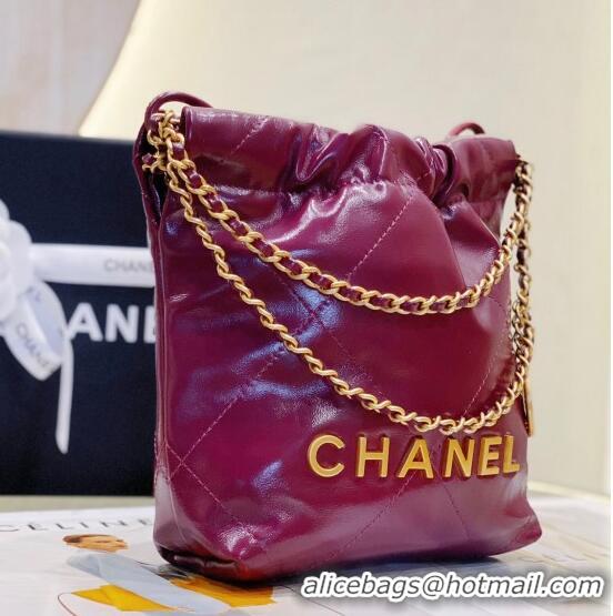 Top Quality Chanel 22 Shiny Calfskin Mini Shopping Bag with Pearls AS3980 Purple 2023