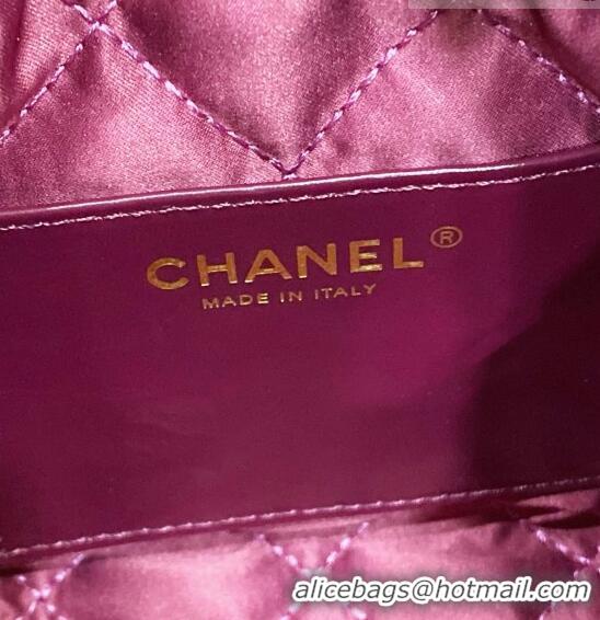 Top Quality Chanel 22 Shiny Calfskin Mini Shopping Bag with Pearls AS3980 Purple 2023