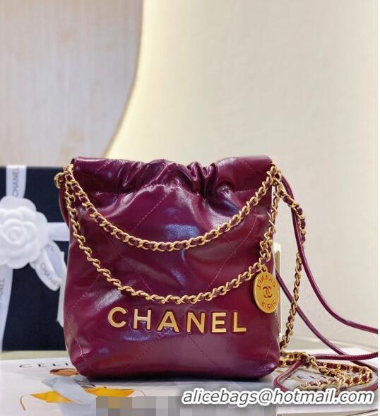 Top Quality Chanel 22 Shiny Calfskin Mini Shopping Bag with Pearls AS3980 Purple 2023