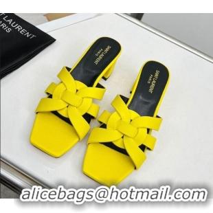 Popular Style Saint Laurent Medium Heel Slide Sandals in Palm-Grained Leather 5.5cm Yellow 0324100