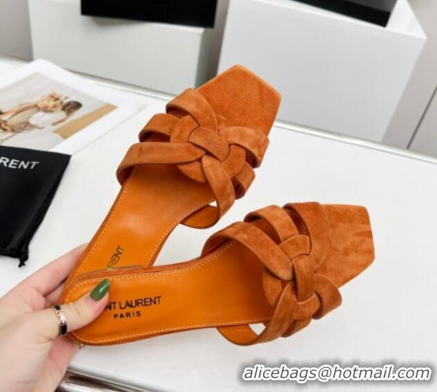 Discount Saint Laurent Suede Flat Slide Sandals Apricot 324122