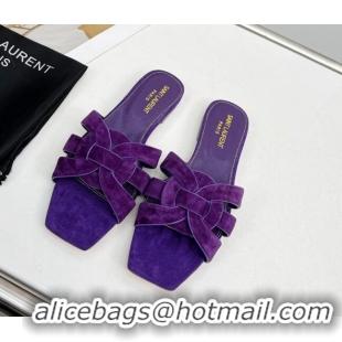 Best Product Saint Laurent Suede Flat Slide Sandals Purple 0324126