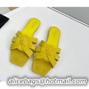 Unique Style Saint Laurent Suede Flat Slide Sandals Yellow 0324127