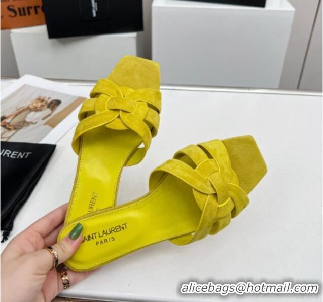 Unique Style Saint Laurent Suede Flat Slide Sandals Yellow 0324127