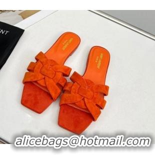 Lowest Cost Saint Laurent Suede Flat Slide Sandals Orange 0324128