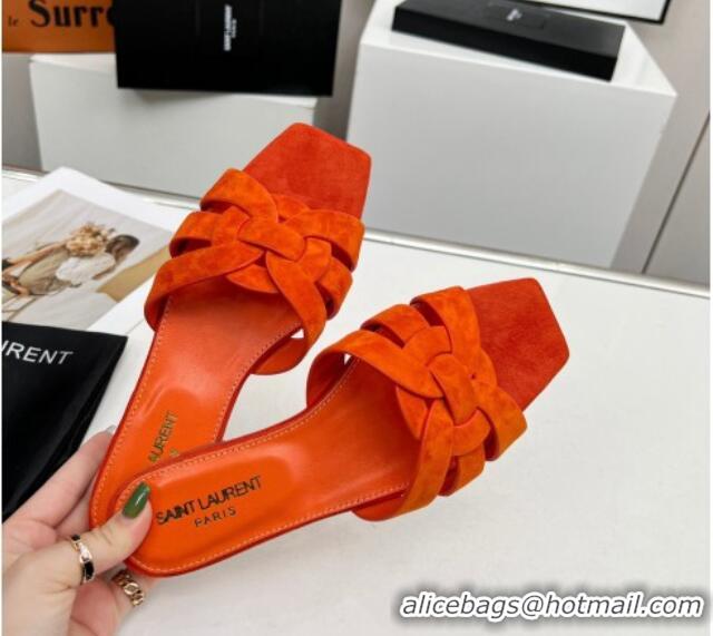 Lowest Cost Saint Laurent Suede Flat Slide Sandals Orange 0324128