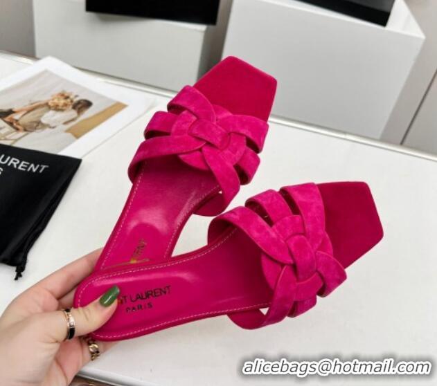 Popular Style Saint Laurent Suede Flat Slide Sandals Dark Pink 324129