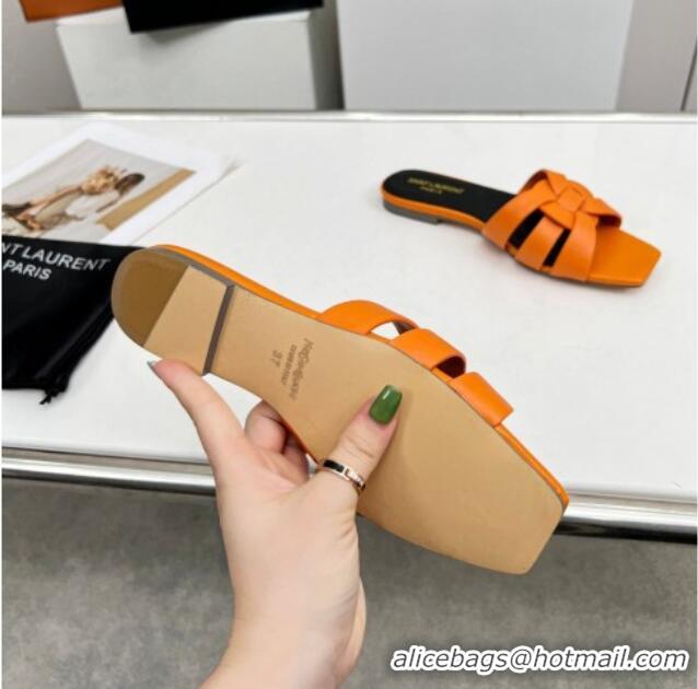 Duplicate Saint Laurent Calfskin Flat Slide Sandals Orange 0324131