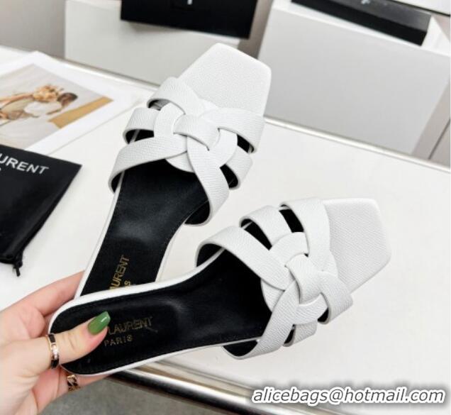 Good Product Saint Laurent Flat Slide Sandals in Palm-Grained Leather White 0324137