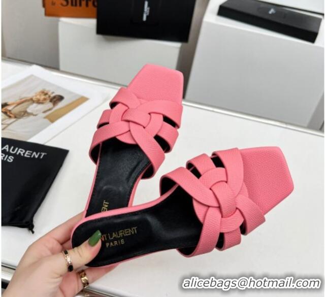 Charming Saint Laurent Flat Slide Sandals in Palm-Grained Leather Light Pink 0324139