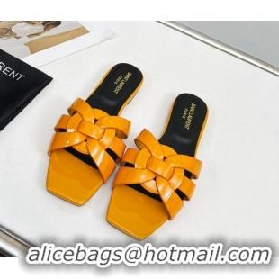 1:1 aaaaa Saint Laurent Flat Slide Sandals in Patent Leather Yellow 324144