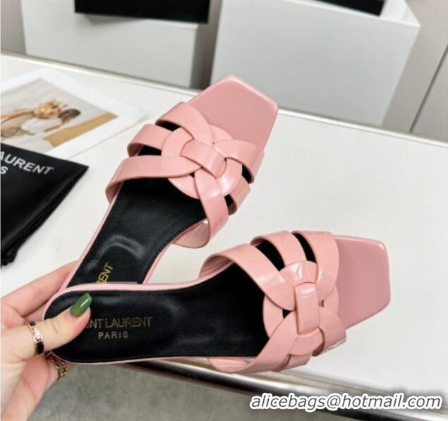 Duplicate Saint Laurent Flat Slide Sandals in Patent Leather Light Pink 324147