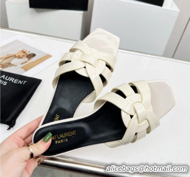 Good Quality Saint Laurent Flat Slide Sandals in Patent Leather White 0324151