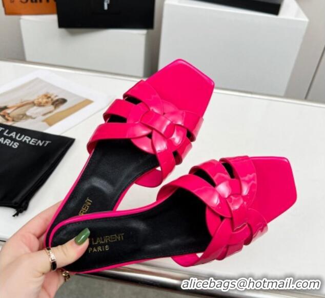 Luxurious Saint Laurent Flat Slide Sandals in Patent Leather Dark Pink 324152