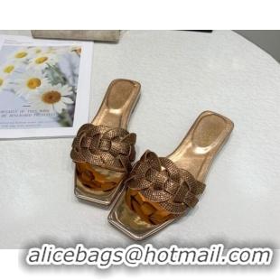 Top Quality Saint Laurent Flat Slide Sandals with Crystals Gold 324157