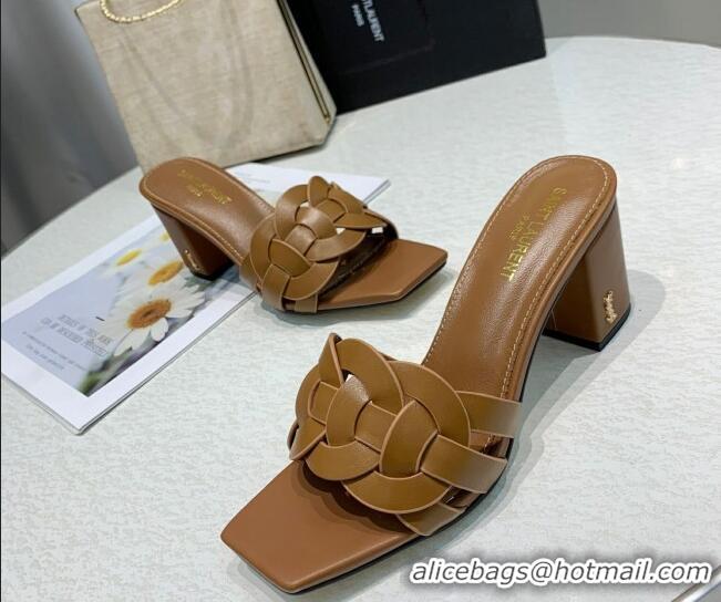 Sumptuous Saint Laurent Lambskin Medium Slide Sandals 6.5cm Brown 0324162