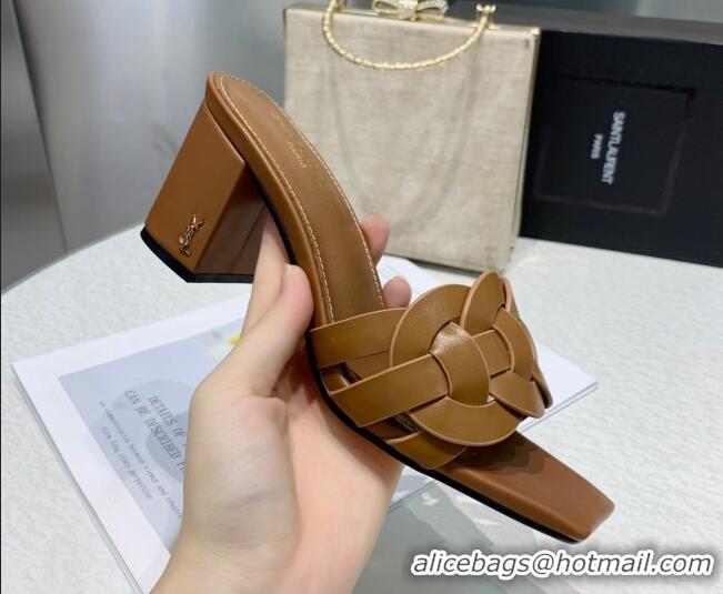 Sumptuous Saint Laurent Lambskin Medium Slide Sandals 6.5cm Brown 0324162