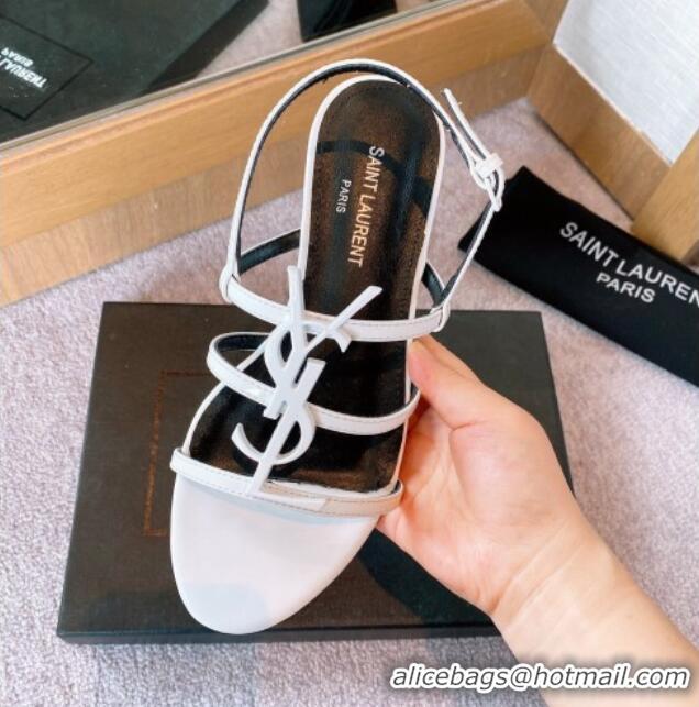 Low Price Saint Laurent Calf Leather YSL Flat Sandals White 0325010