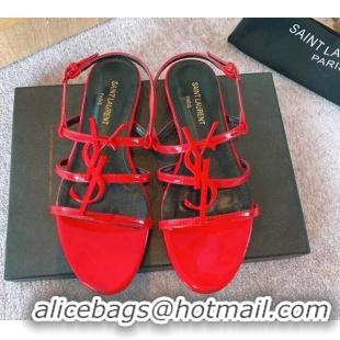 Popular Style Saint Laurent Patent Leather YSL Flat Sandals Red 325012