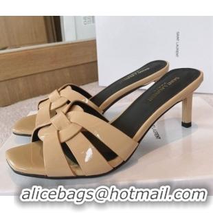 Good Product Saint Laurent Patent Leather Medium Heel Slide Sandals 6.5cm Nude 0325026