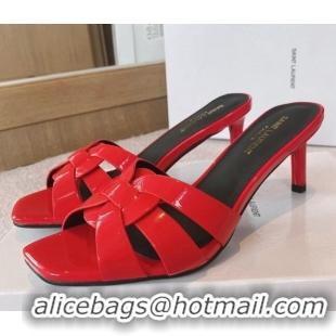 Popular Style Saint Laurent Patent Leather Medium Heel Slide Sandals 6.5cm Red 325027