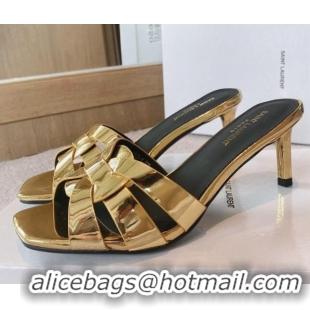 Best Price Saint Laurent Patent Leather Medium Heel Slide Sandals 6.5cm Gold 0325029