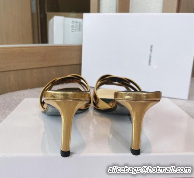 Best Price Saint Laurent Patent Leather Medium Heel Slide Sandals 6.5cm Gold 0325029