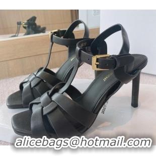 Good Quality Saint Laurent High Heel Sandals 8.5cm in Calf Leather Black 0325035