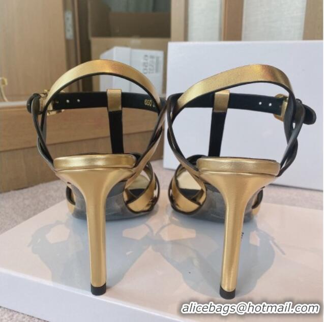 Durable Saint Laurent High Heel Sandals 8.5cm in Calf Leather Gold 0325036