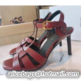 Low Cost Saint Laurent High Heel Sandals 8.5cm in Calf Leather Burgundy 0325037