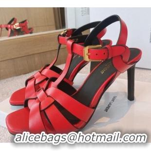 Top Design Saint Laurent High Heel Sandals 8.5cm in Calf Leather Red 0325038