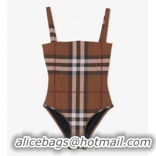 Discount Burberry Plaid Patterns One-piece Swimwear BU8710 Brown 2023 