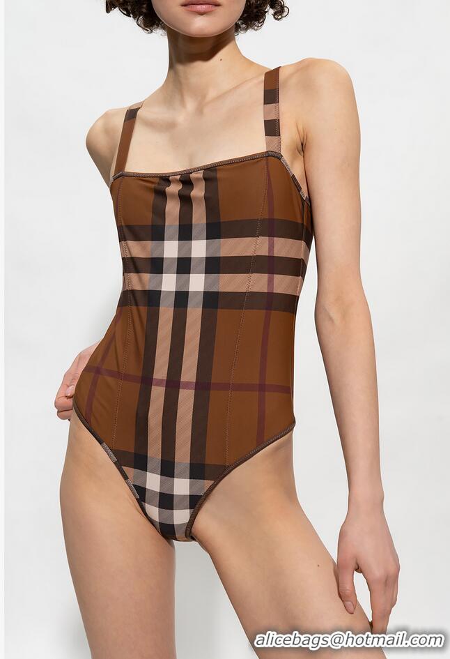 Discount Burberry Plaid Patterns One-piece Swimwear BU8710 Brown 2023 