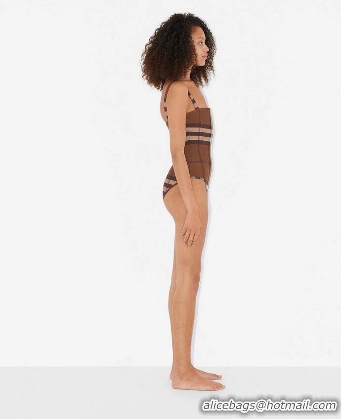 Discount Burberry Plaid Patterns One-piece Swimwear BU8710 Brown 2023 