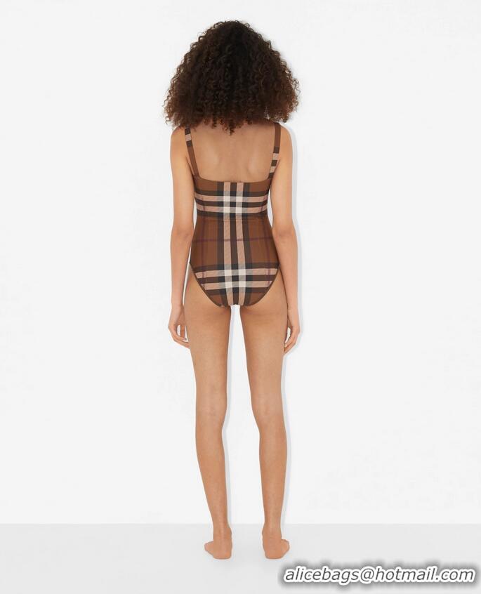 Discount Burberry Plaid Patterns One-piece Swimwear BU8710 Brown 2023 