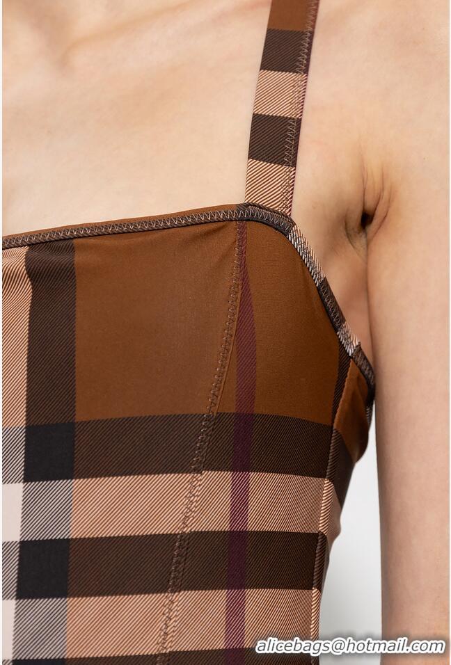 Discount Burberry Plaid Patterns One-piece Swimwear BU8710 Brown 2023 