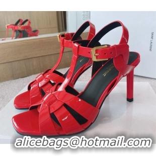 Discount Saint Laurent High Heel Sandals 8.5cm in Patent Leather Red 325041